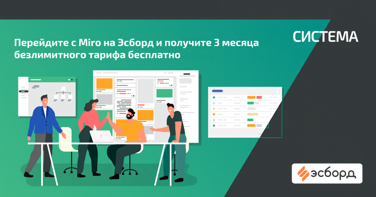 Перейдите с Miro на Эсборд и получите 3 месяца безлимитного тарифа бесплатно Перейдите с Miro на Эсборд и получите 3 месяца безлимитного тарифа бесплатно